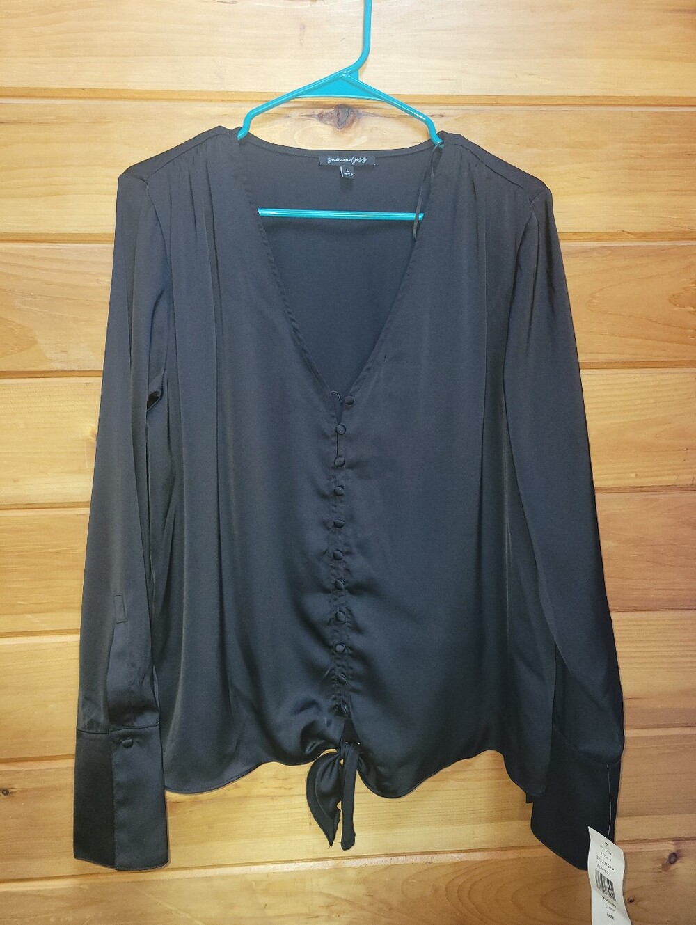 Classy Black Buttoned Blouse With Lovely Detail By Sam & Jess LG NWT FLAW